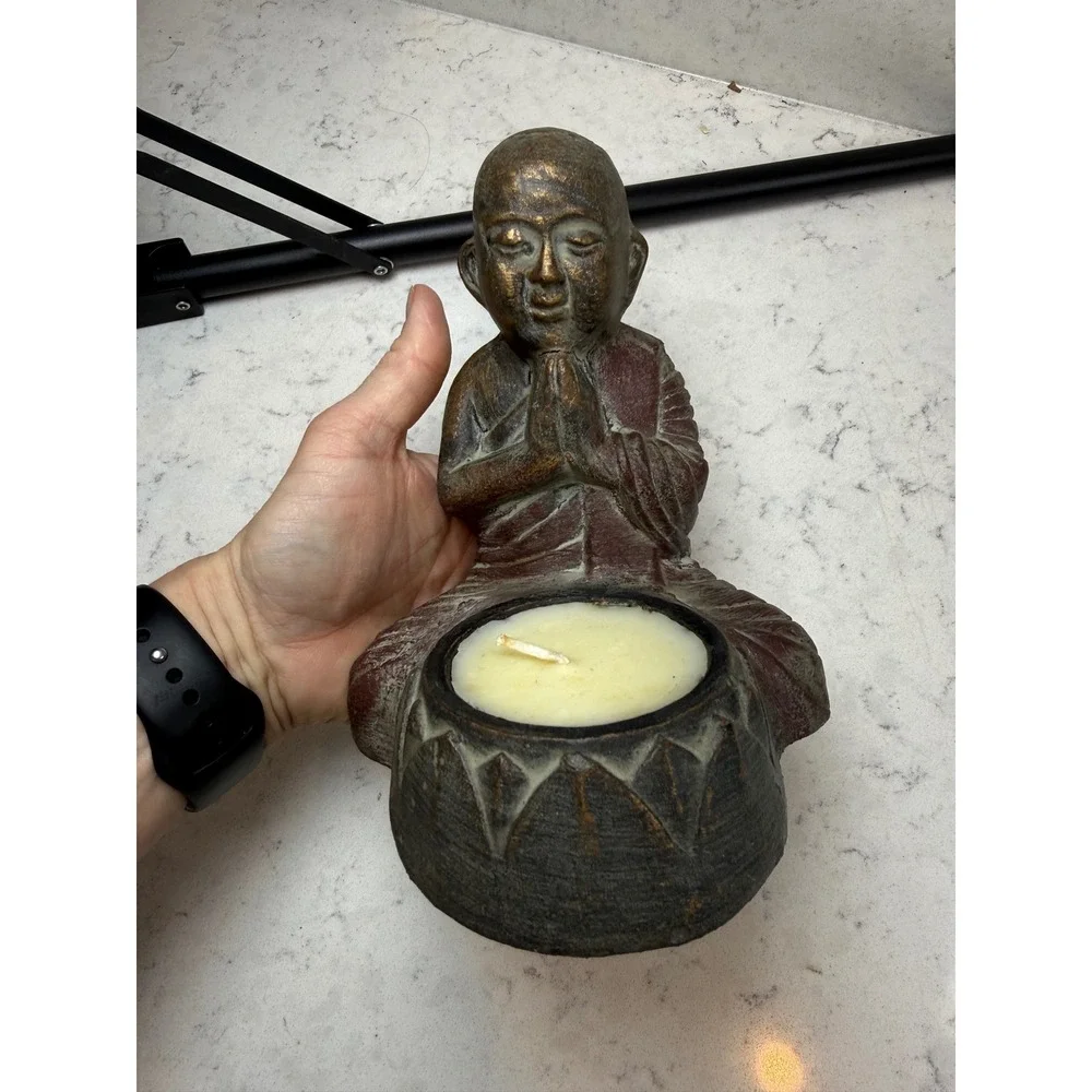 Praying Monk Buddha Citronella Candle Holder Fresh‎ Lime Scented Outdoor Decor